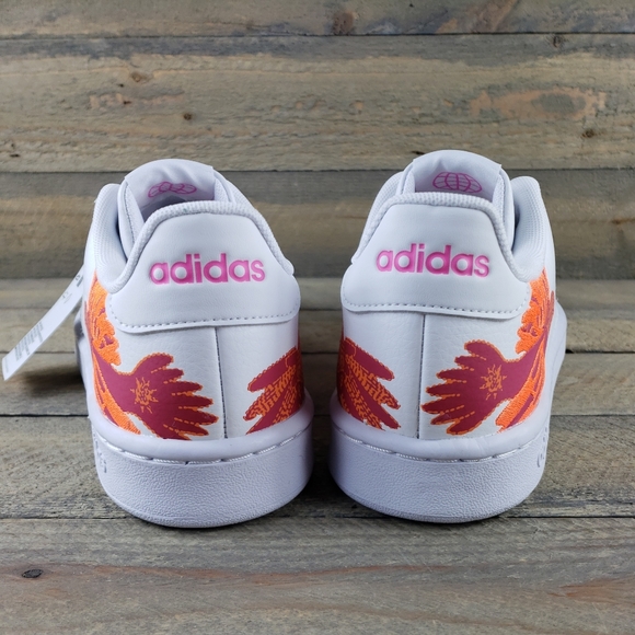 adidas Women's Advantage Court Casual Tennis Shoes White Screaming Pink - Picture 4 of 10